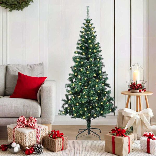 vidaXL Artificial Pre-lit Christmas Tree Green 150 cm PVC and Metal