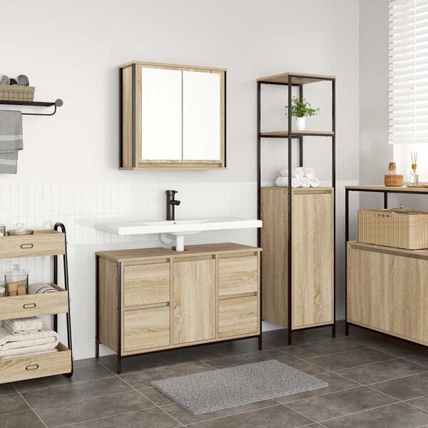 vidaXL Bathroom Furniture Set with Drawer 2 pcs Sonoma Oak and Black