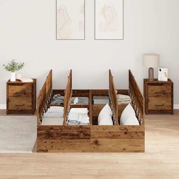 vidaXL Storage Bed Frame Old Wood 120 x 200 cm Engineered Wood