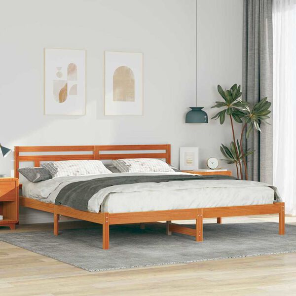 vidaXL Bed Frame with Headboard Brown Pine wood