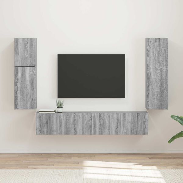 vidaXL TV Cabinet Set Wall-mounted 4 pcs Grey Sonoma Engineered Wood