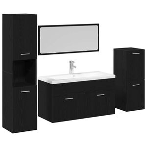 vidaXL Bathroom Furniture Set 4 pcs Black Oak Engineered Wood