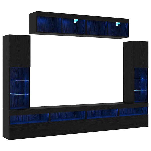 vidaXL TV Cabinet Set Wall-mounted 6 pcs Black oak Engineered wood