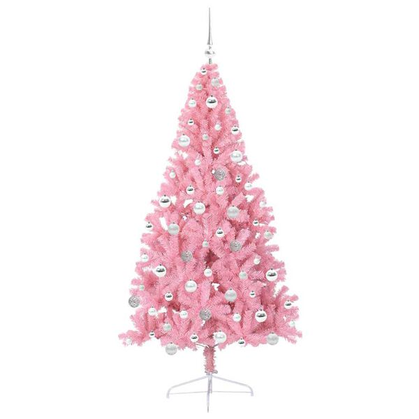 vidaXL Artificial Pre-lit Christmas Tree with 300 LEDs Pink 180 cm PVC