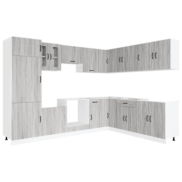 vidaXL 14 Piece Kitchen Cabinet Set Kalmar Grey Sonoma Engineered Wood