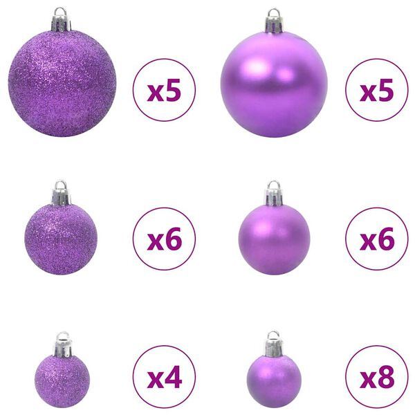 vidaXL Christmas Bauble Set with 150 LEDs 61 pcs Lilac Plastic