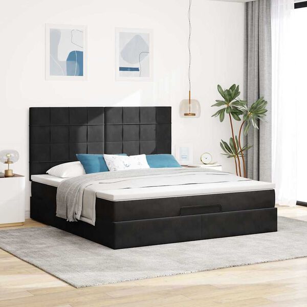 vidaXL Ottoman Bed with Mattresses Black 160x200cm Velvet