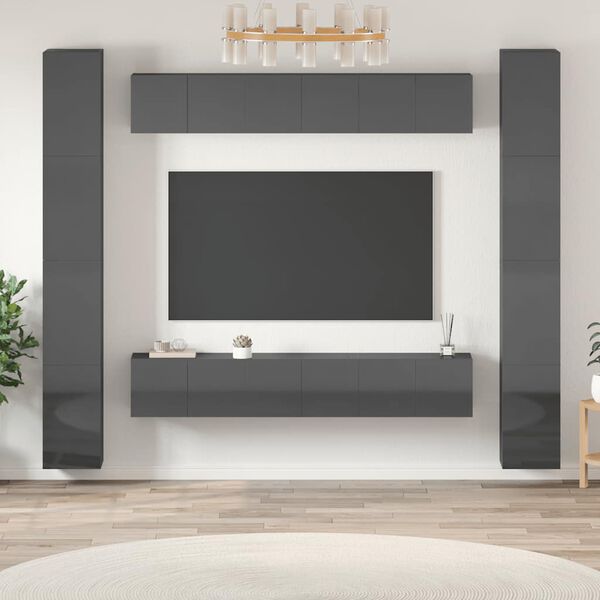 vidaXL 6 Piece TV Cabinet Set High Gloss Grey Engineered Wood