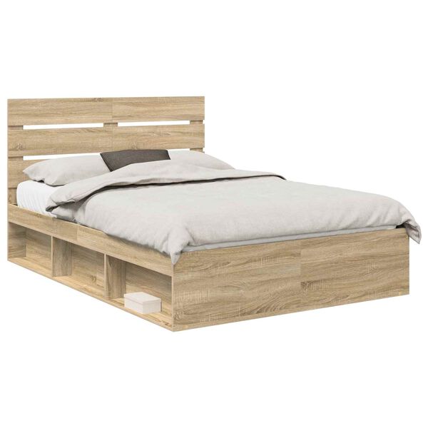 vidaXL Bed Frame with Headboard Sonoma 160 x 200 cm Solid Pine Wood