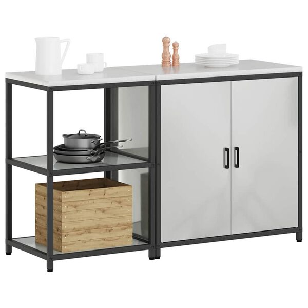 vidaXL Kitchen Storage Set with Shelf 2 pcs Silver Galvanised Steel