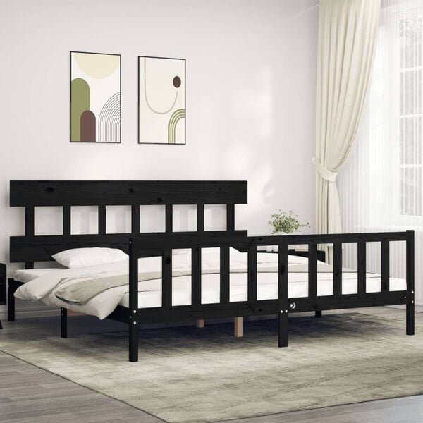 vidaXL Bed Frame without Mattress Black Super King Size Solid Wood Pine