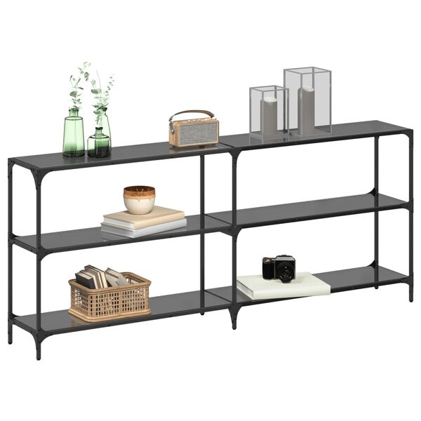 vidaXL Console Table with Black Glass Top 194.5x30x81 cm Steel