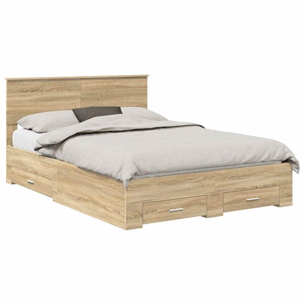 vidaXL Bed Frame with Drawer Sonoma Oak 135 x 190 cm Engineered Wood