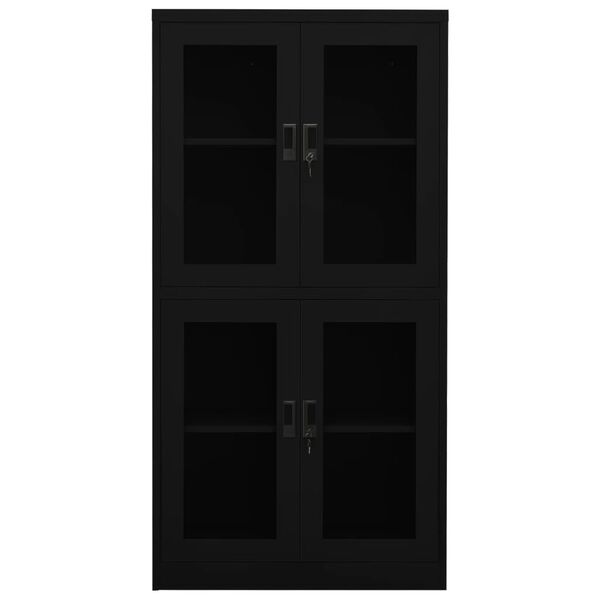 vidaXL Office Cabinet Black 90x40x180 cm Steel and Tempered Glass