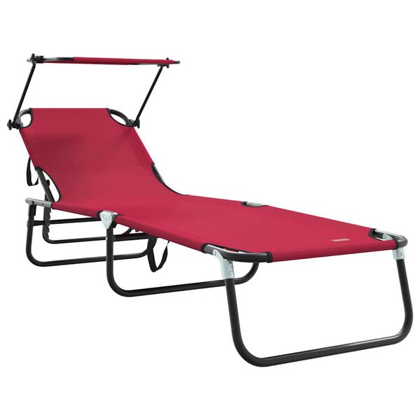 vidaXL Folding Sun Lounger Folding 1-person Red 56 x 190 x 81cm Fabric