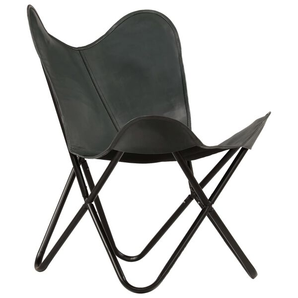 vidaXL Butterfly Chair Grey Real Leather