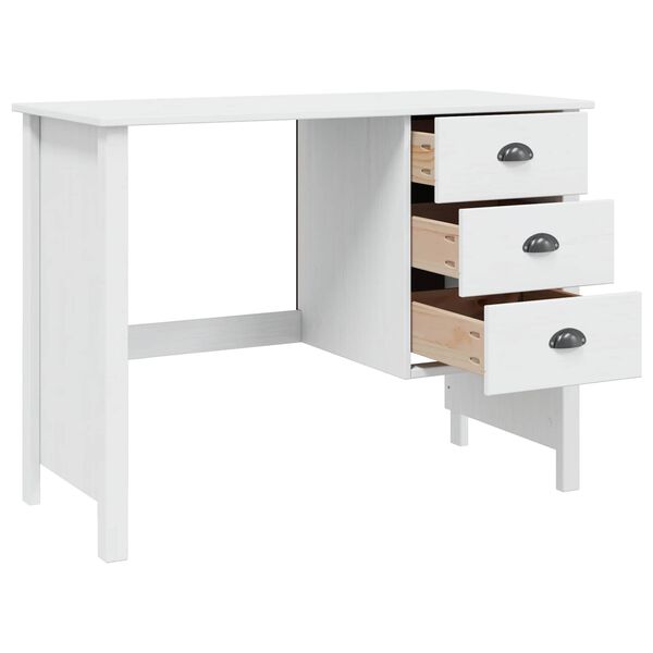 vidaXL Desk with Drawers Hill White 100 x 45 x 74 cm Solid Pine Wood