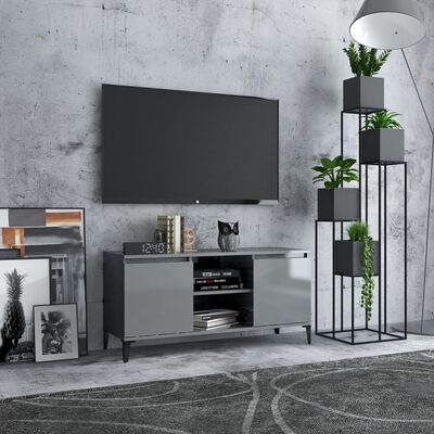 vidaXL TV Cabinet with Metal Legs High Gloss Grey 103.5x35x50 cm