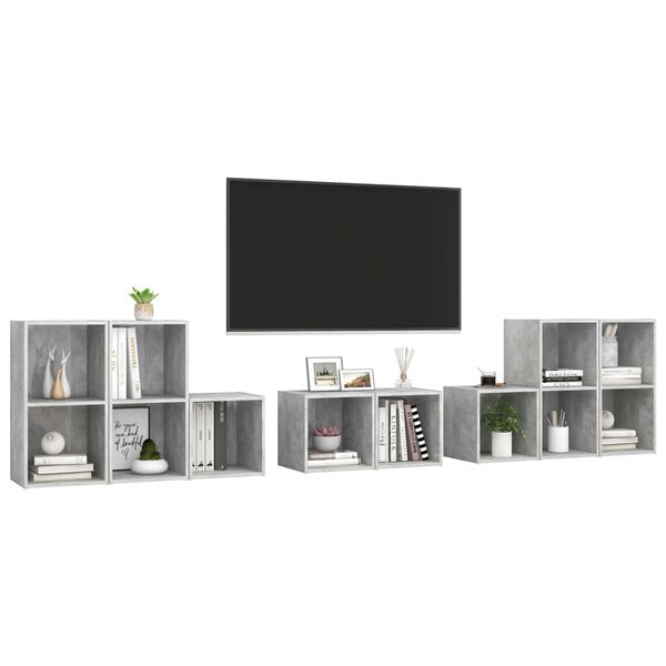 vidaXL 8 Piece TV Cabinet Set Concrete Grey Engineered Wood