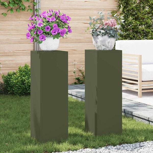 vidaXL Plant Stand 2 pcs Olive green 24 x 24 x 75 cm Steel