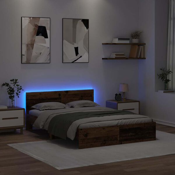 vidaXL Bed Frame with Headboard Old Wood 140 x 190 cm Engineered Wood