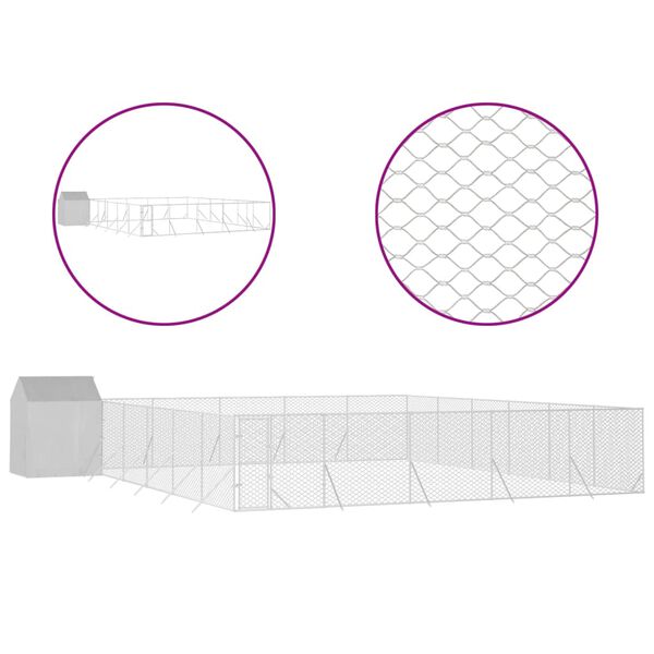 vidaXL Outdoor Dog Kennel with Roof Silver 12x12x2.5 m Galvanised Steel