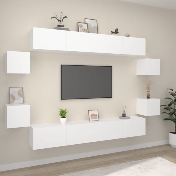 vidaXL 8 Piece TV Cabinet Set White Engineered Wood