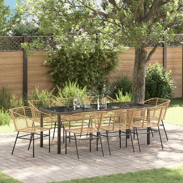 vidaXL Garden Dining Set 9 pcs Brown Poly Rattan