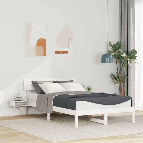 vidaXL Bed Frame with Headboard White 120 x 200 cm Solid Pine Wood
