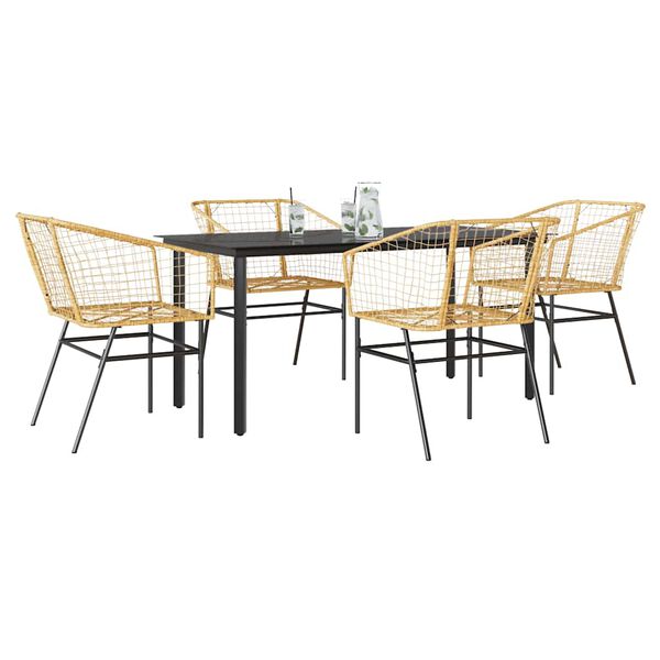 vidaXL 5 Piece Garden Dining Set Brown Poly Rattan Glass
