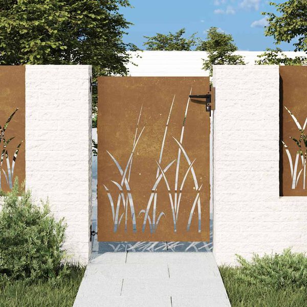 vidaXL Garden Gate 85x150 cm Corten Steel Grass Design