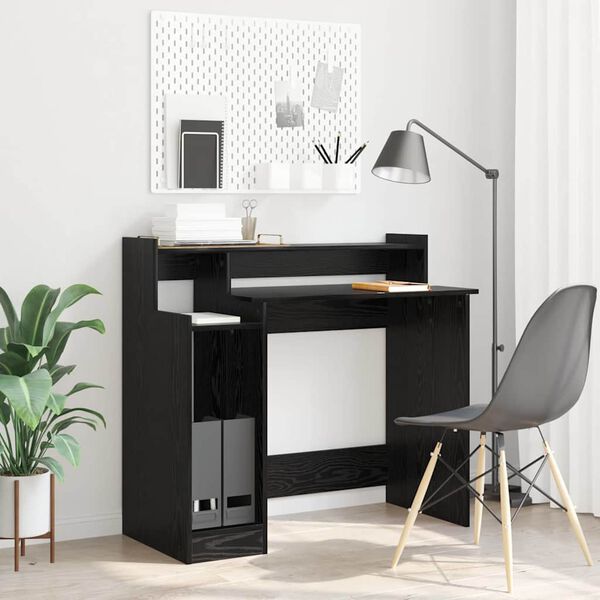 vidaXL Desk with Shelf Black Oak 97 x 45 x 90 cm Engineered Wood