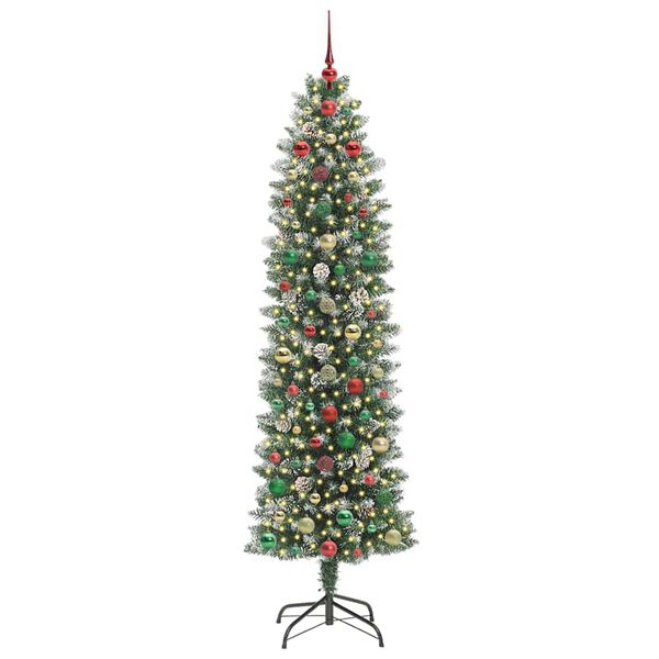 vidaXL Artificial Slim Christmas Tree Green and white 240 cm