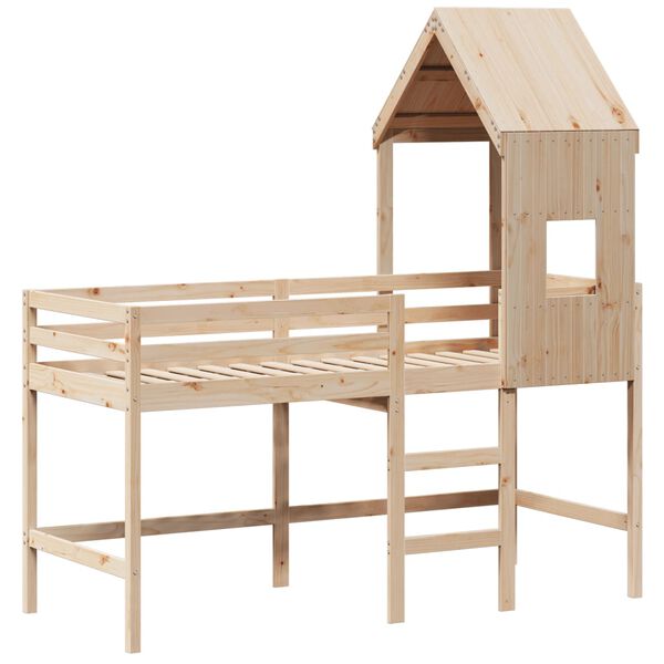 vidaXL Loft Bed with Ladder and Roof without Mattress 90x200 cm
