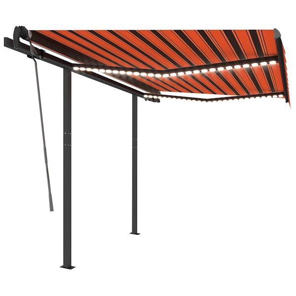vidaXL Manual Retractable Awning with LED 3.5x2.5 m Orange and Brown