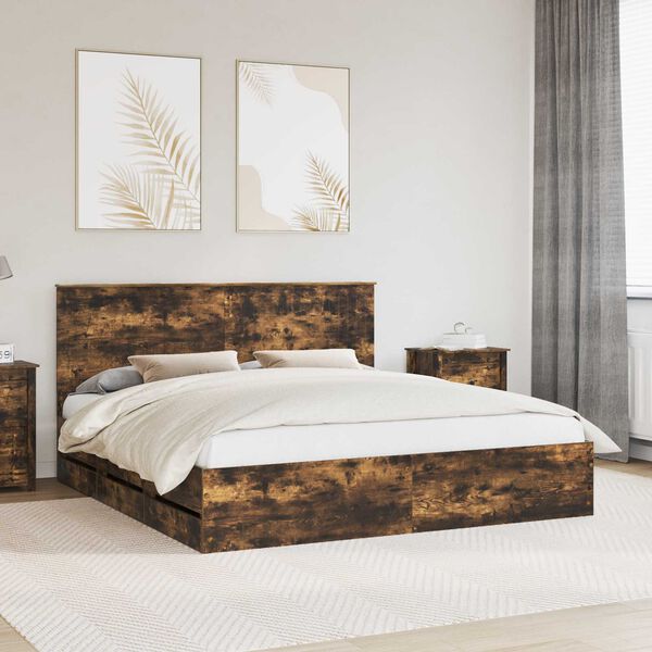 vidaXL Bed Frame with Drawer Smoked Oak 180 x 200 cm Engineer Wood