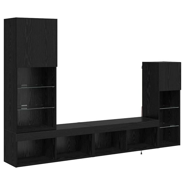 vidaXL TV Wall Units Wall-mounted 4 pcs Black Oak Engineered Wood