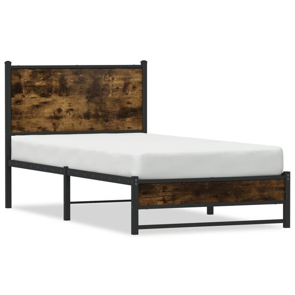 vidaXL Metal Bed Frame without Mattress Smoked Oak 90x190 cm Single