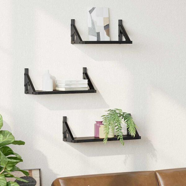vidaXL Wall Shelf Wall-mounted with Storage 3 pcs Black Oak