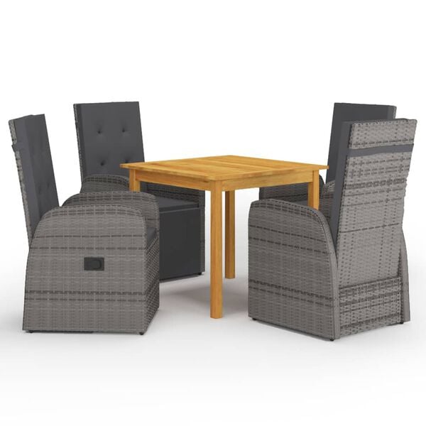 vidaXL 5 Piece Garden Dining Set with Cushions Grey Poly Rattan