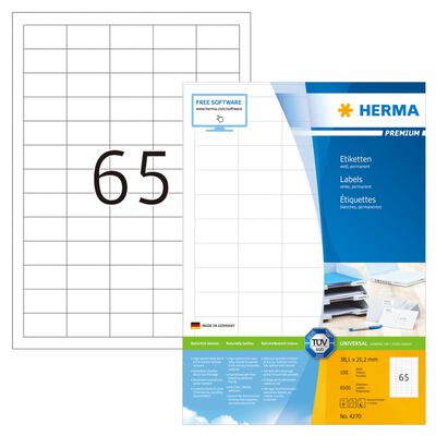 HERMA Permanent Labels PREMIUM A4 38.1x21.2 mm 100 Sheets