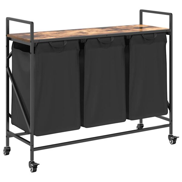 vidaXL Laundry Basket 3 Compartments with Wheels Smoked Oak