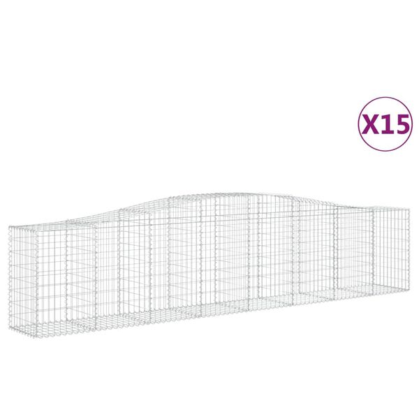 vidaXL Arched Gabion Baskets 15 pcs 400x50x80/100 cm Galvanised Iron