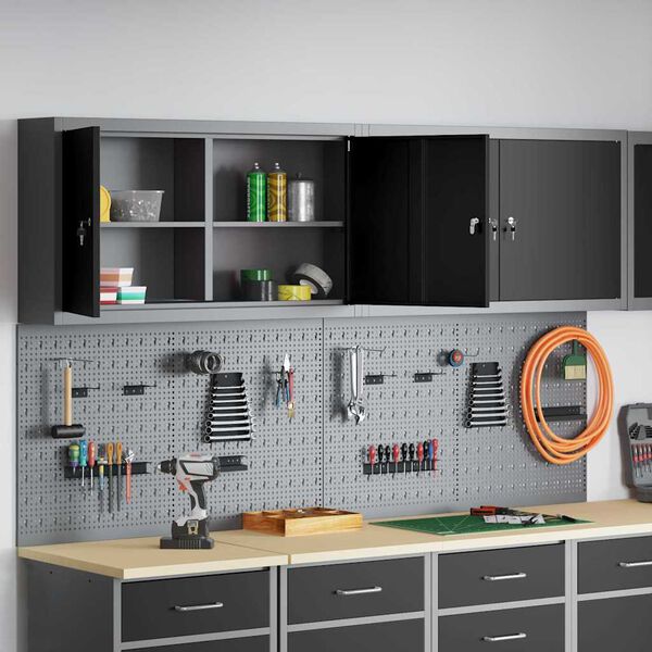 vidaXL Tool Cabinet and Pegboard Set 6 pcs Black 200 x 20 x 115 cm