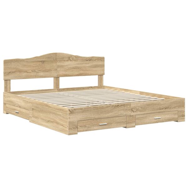 vidaXL Bed Frame with Drawer Sonoma Oak 200 x 200 cm Engineered Wood