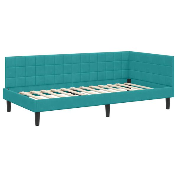 vidaXL Corner Bed Frame with Headboard Turquoise 90 cm x 190 cm Velvet