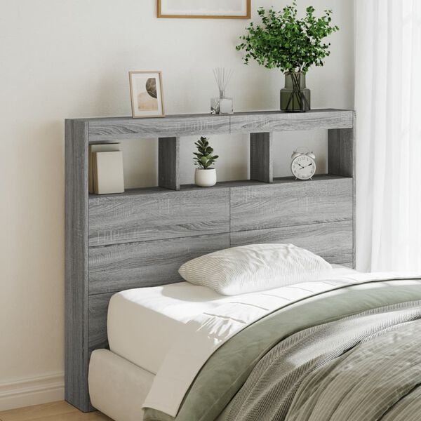 vidaXL Headboard Cabinet with LED Grey Sonoma 120x17x102 cm
