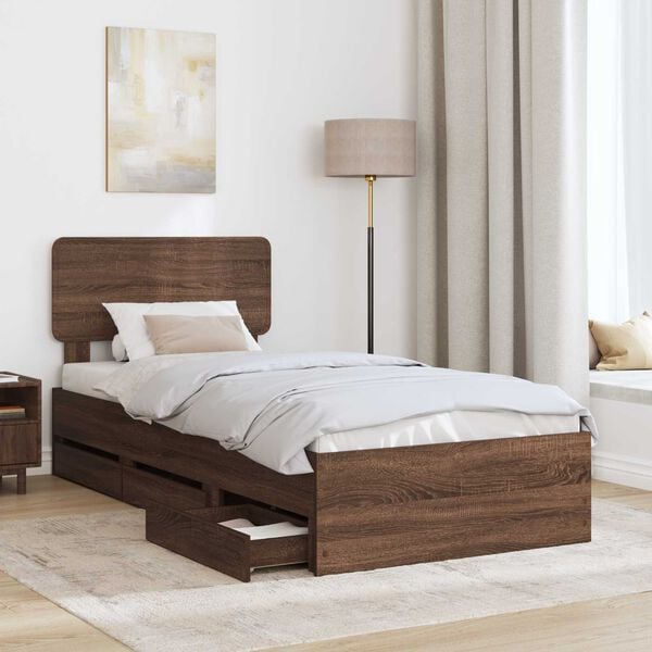 vidaXL Bed Frame with Headboard Brown Oak 100 x 200 cm Engineered Wood