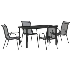 vidaXL Garden Dining Set 5 pcs Black Powder-Coated Steel