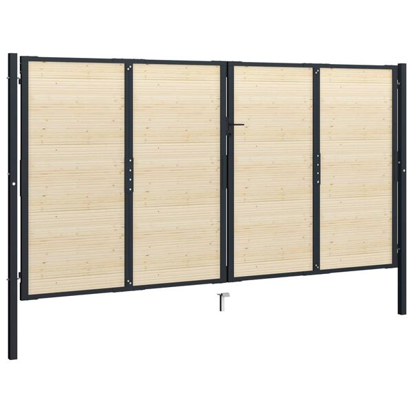 vidaXL Fence Gate Steel and Spruce Wood 408x200 cm